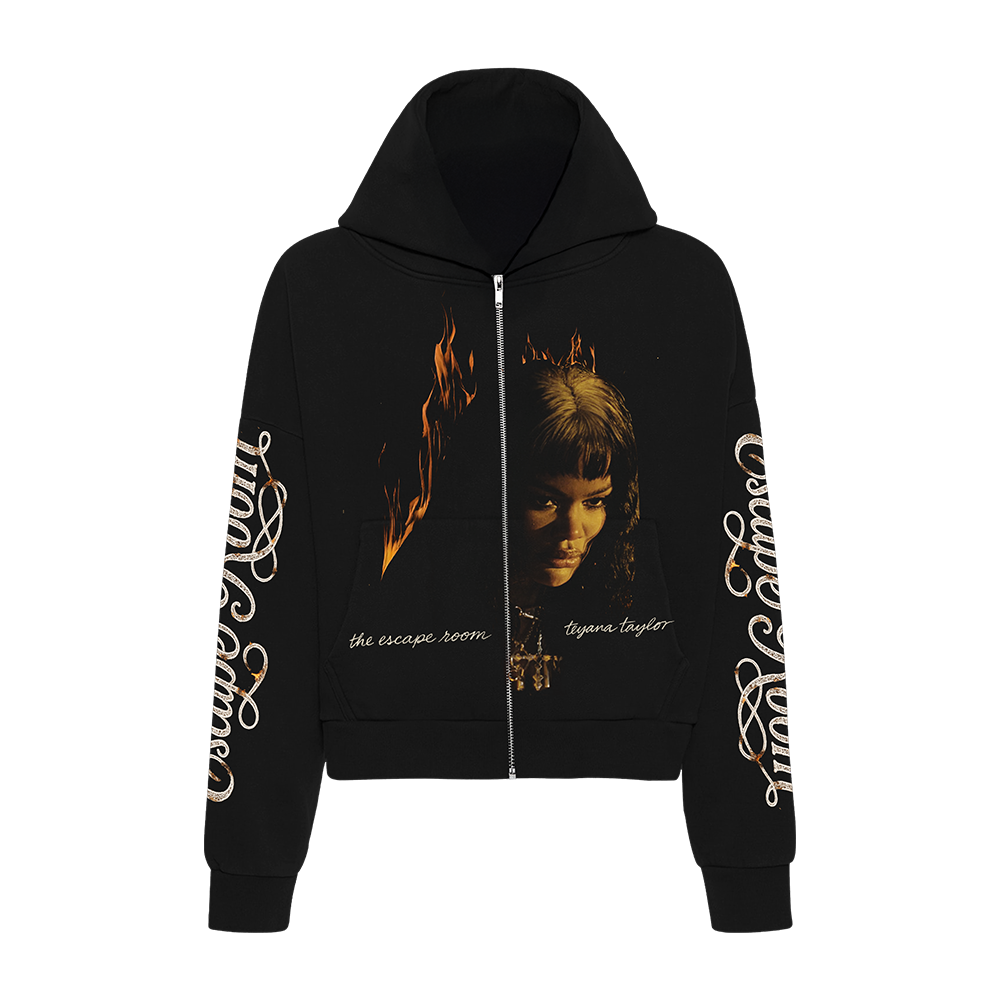 Script Zip Hoodie In Black Front